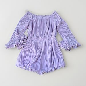 Endless Rose Purple Pleated Frilly Romper Size L Off The Shoulder Summer Travel